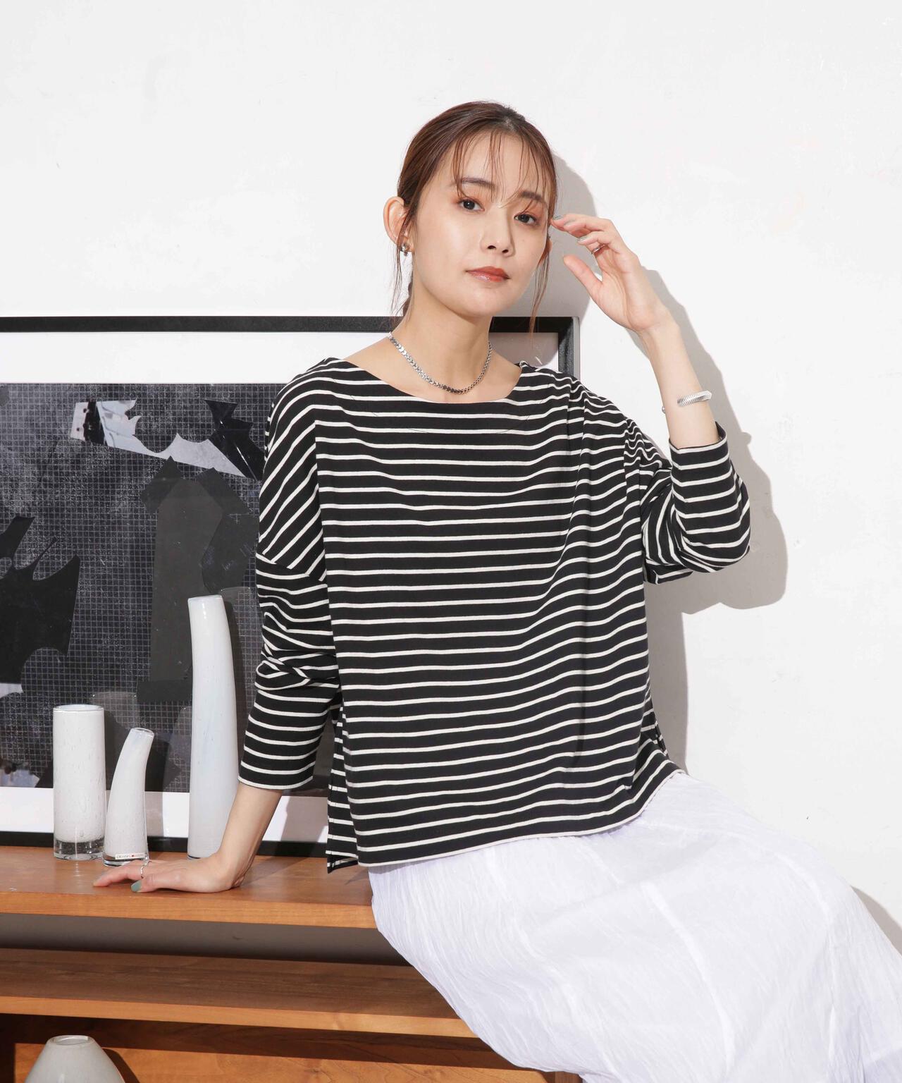 WEB限定/ボーダーワイドドロップトップス 6754123303