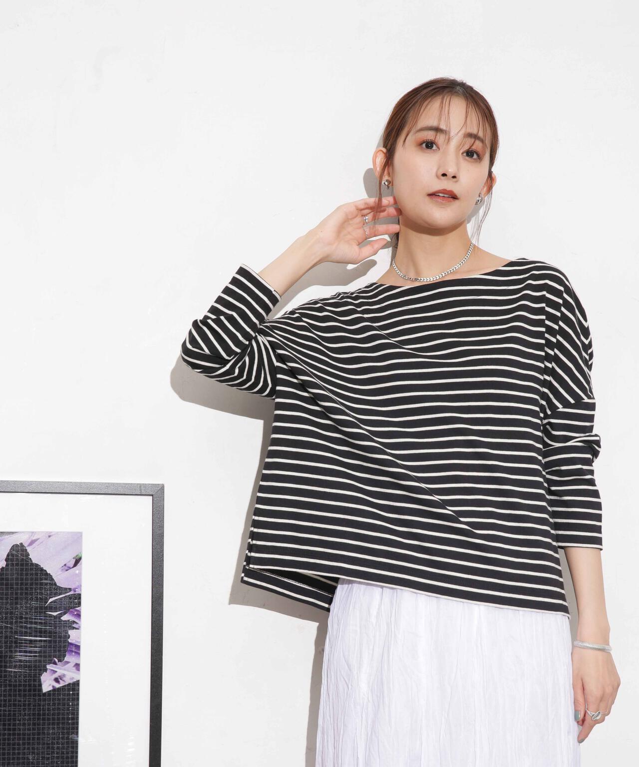 WEB限定/ボーダーワイドドロップトップス 6754123303