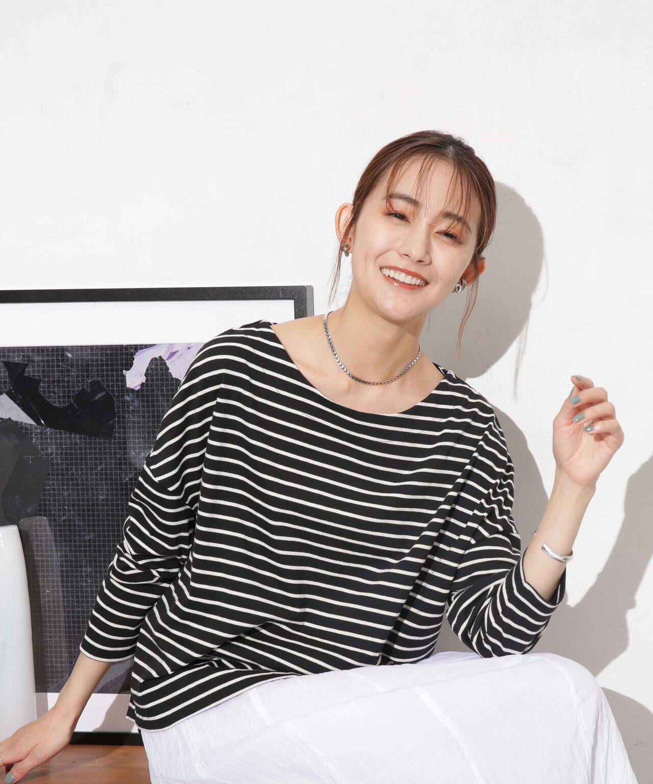 WEB限定/ボーダーワイドドロップトップス 6754123303