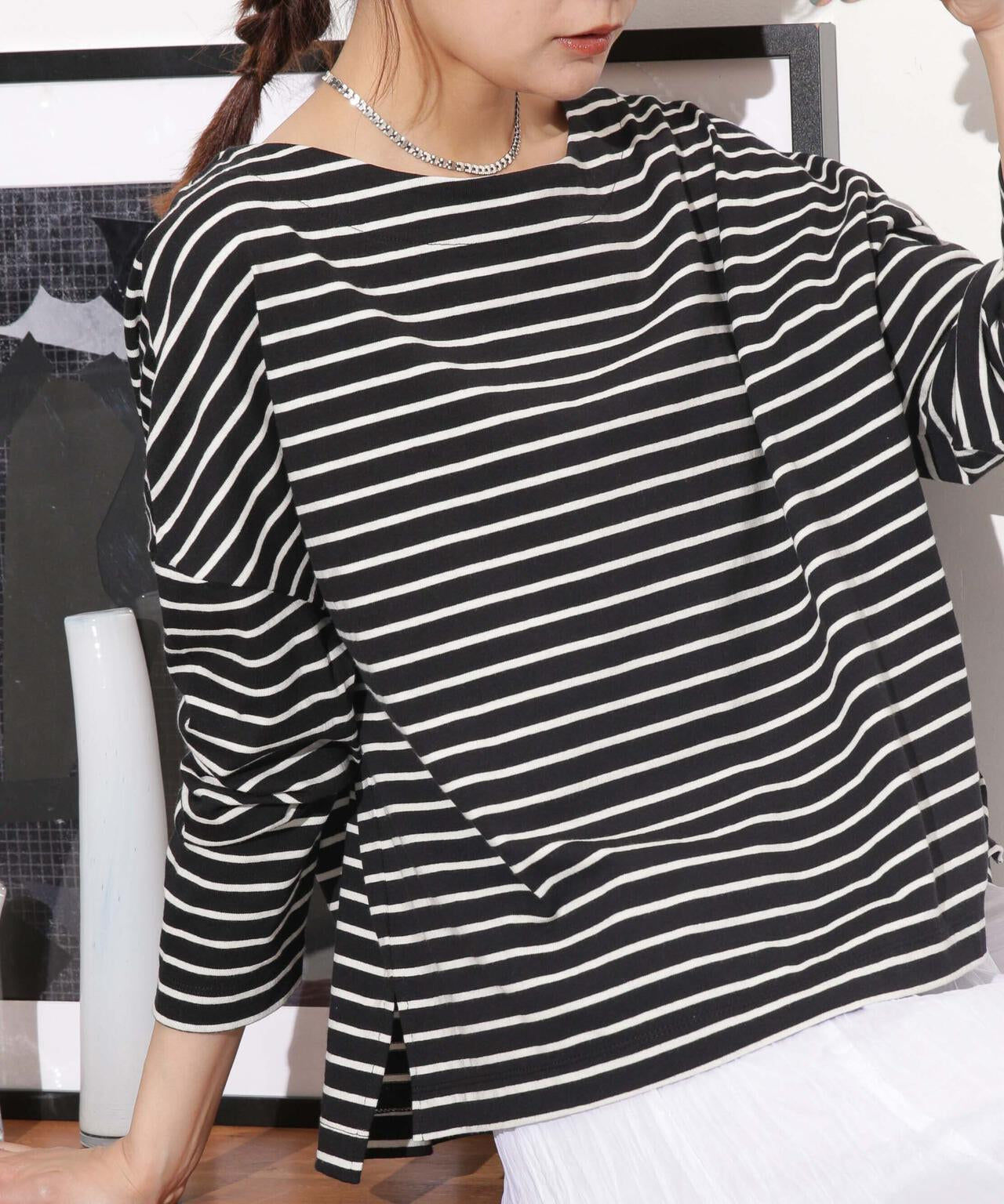 WEB限定/ボーダーワイドドロップトップス 6754123303