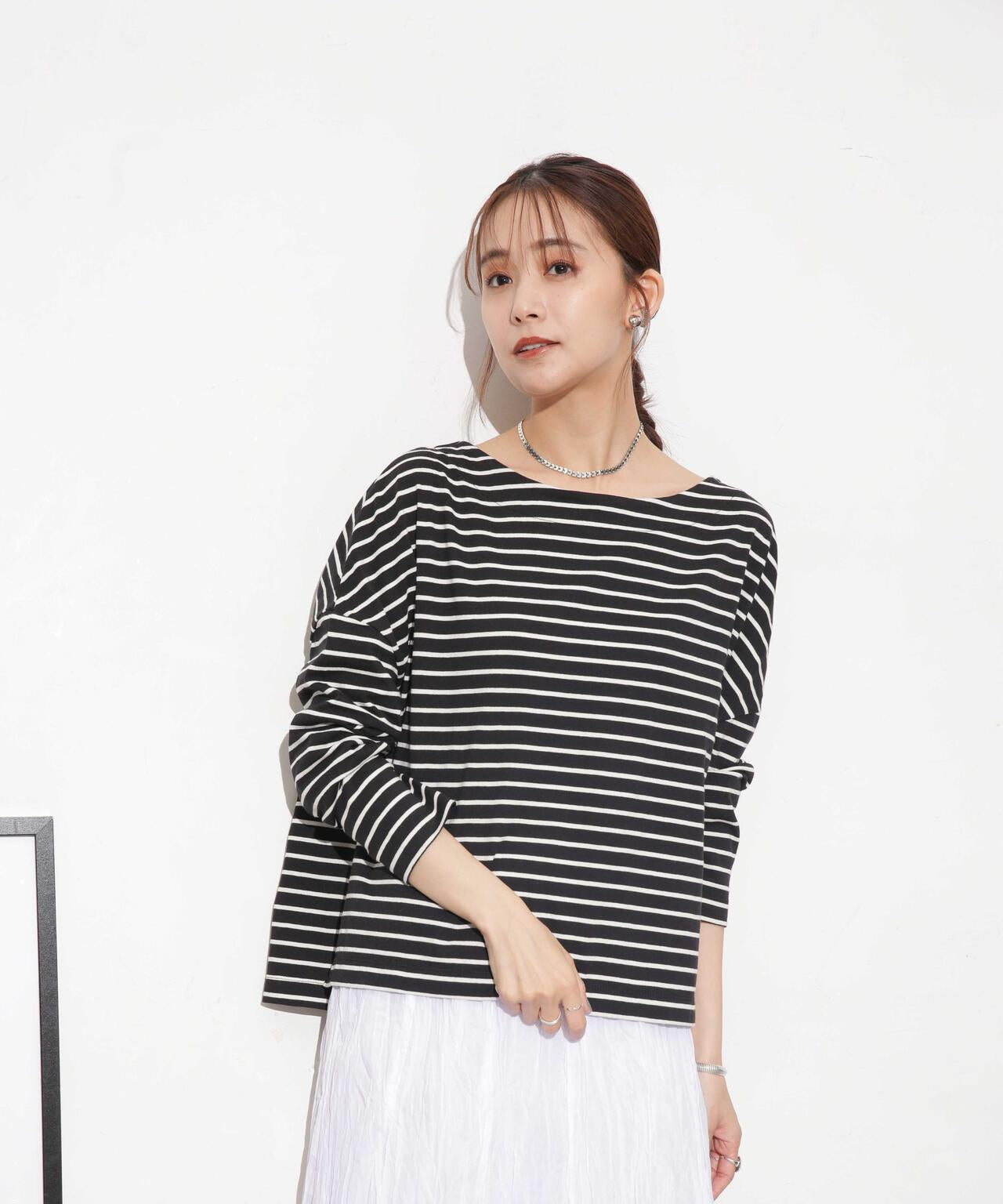 WEB限定/ボーダーワイドドロップトップス 6754123303