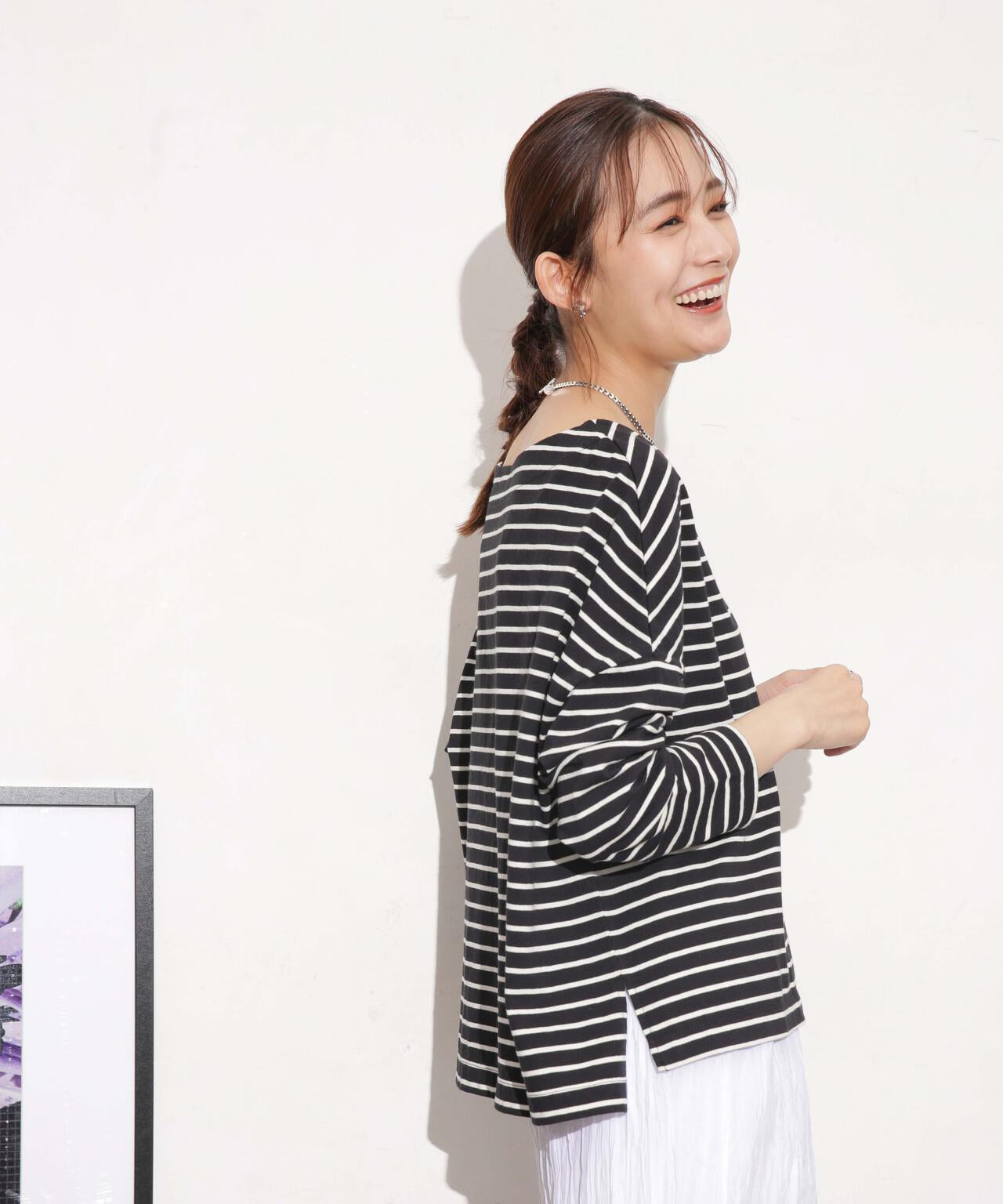 WEB限定/ボーダーワイドドロップトップス 6754123303