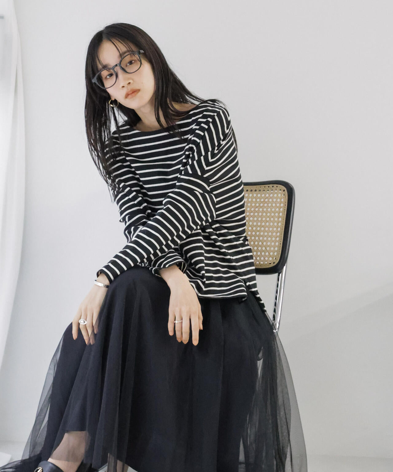 WEB限定/ボーダーワイドドロップトップス 6754123303