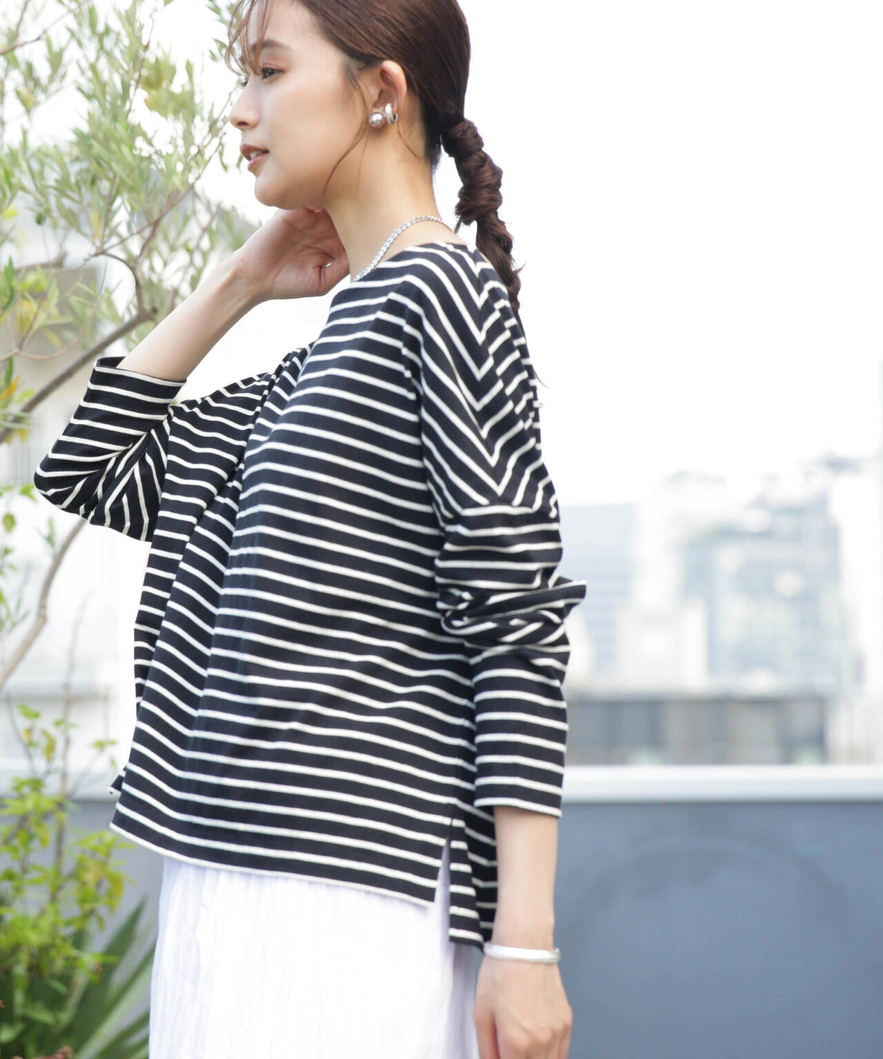 WEB限定/ボーダーワイドドロップトップス 6754123303