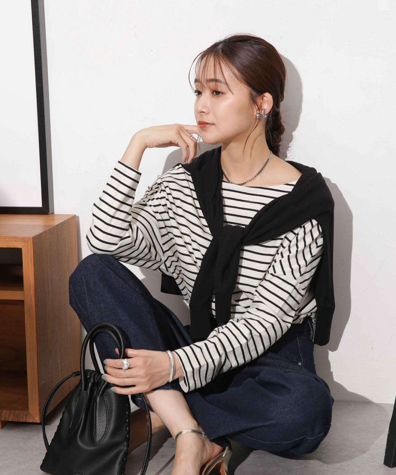 WEB限定/ボーダーワイドドロップトップス 6754123303