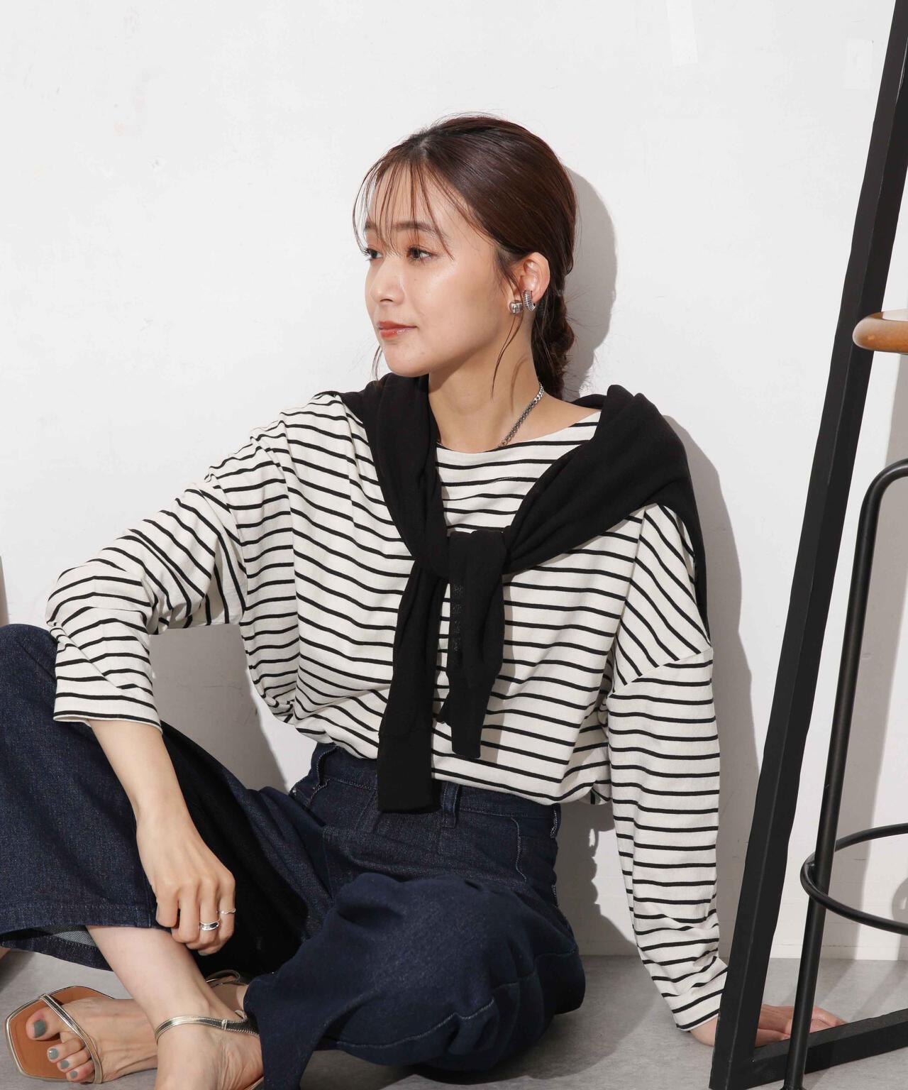 WEB限定/ボーダーワイドドロップトップス 6754123303