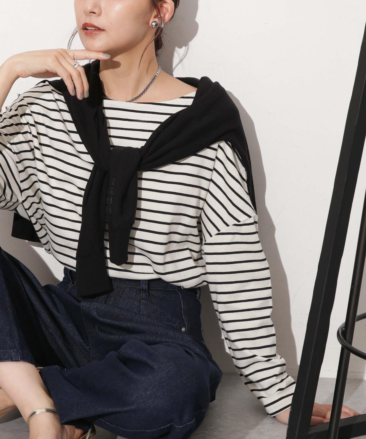 WEB限定/ボーダーワイドドロップトップス 6754123303