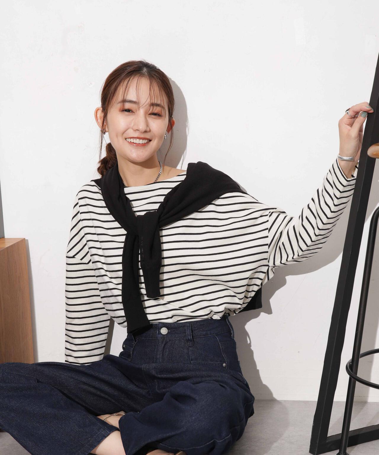 WEB限定/ボーダーワイドドロップトップス 6754123303