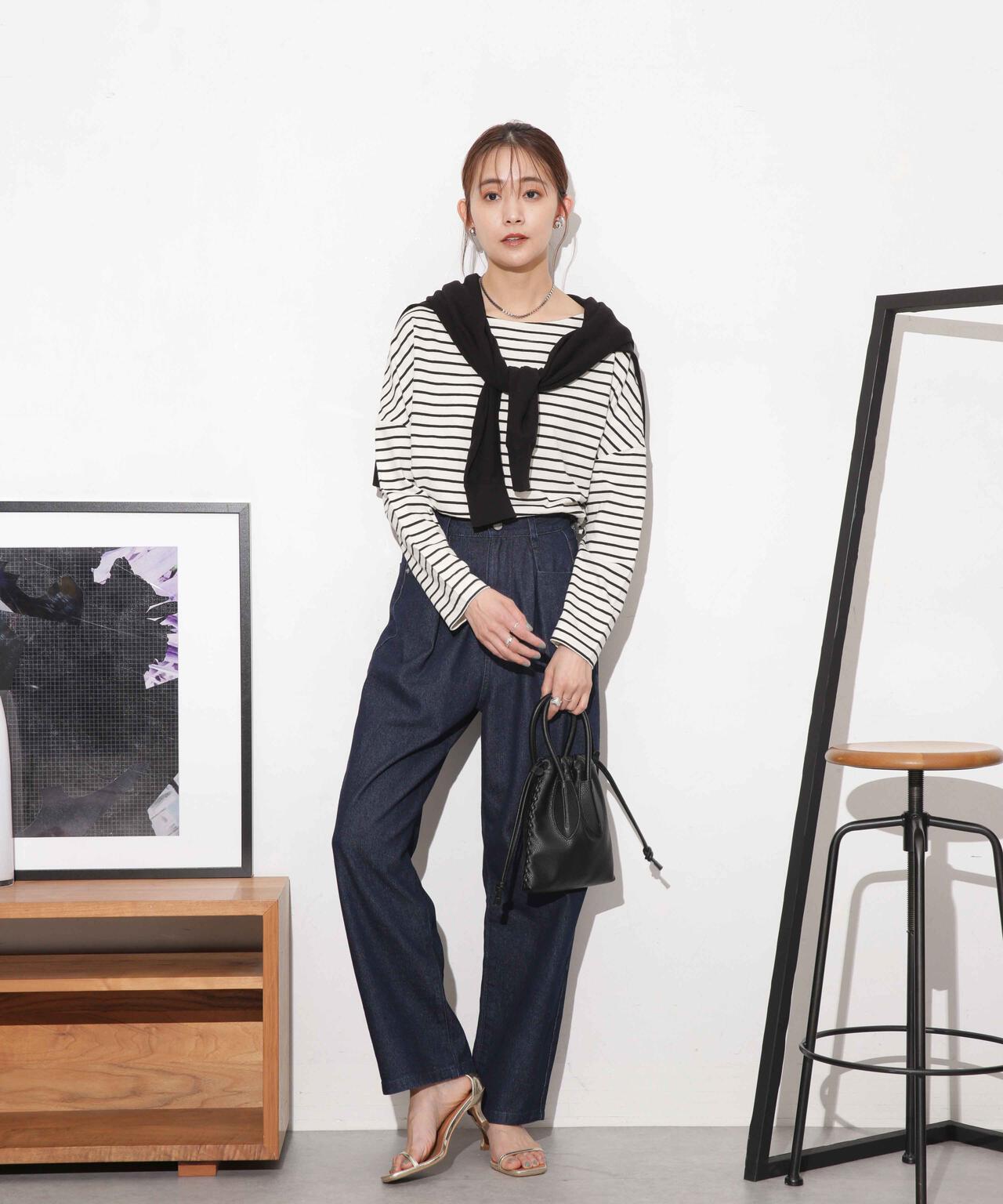 WEB限定/ボーダーワイドドロップトップス 6754123303