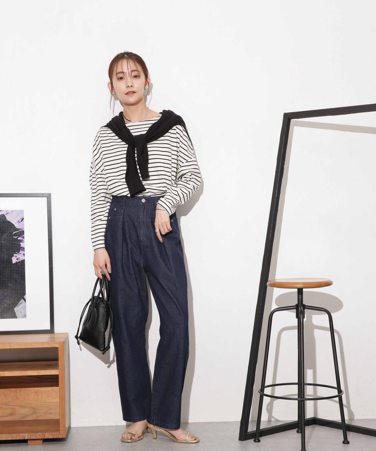 WEB限定/ボーダーワイドドロップトップス 6754123303