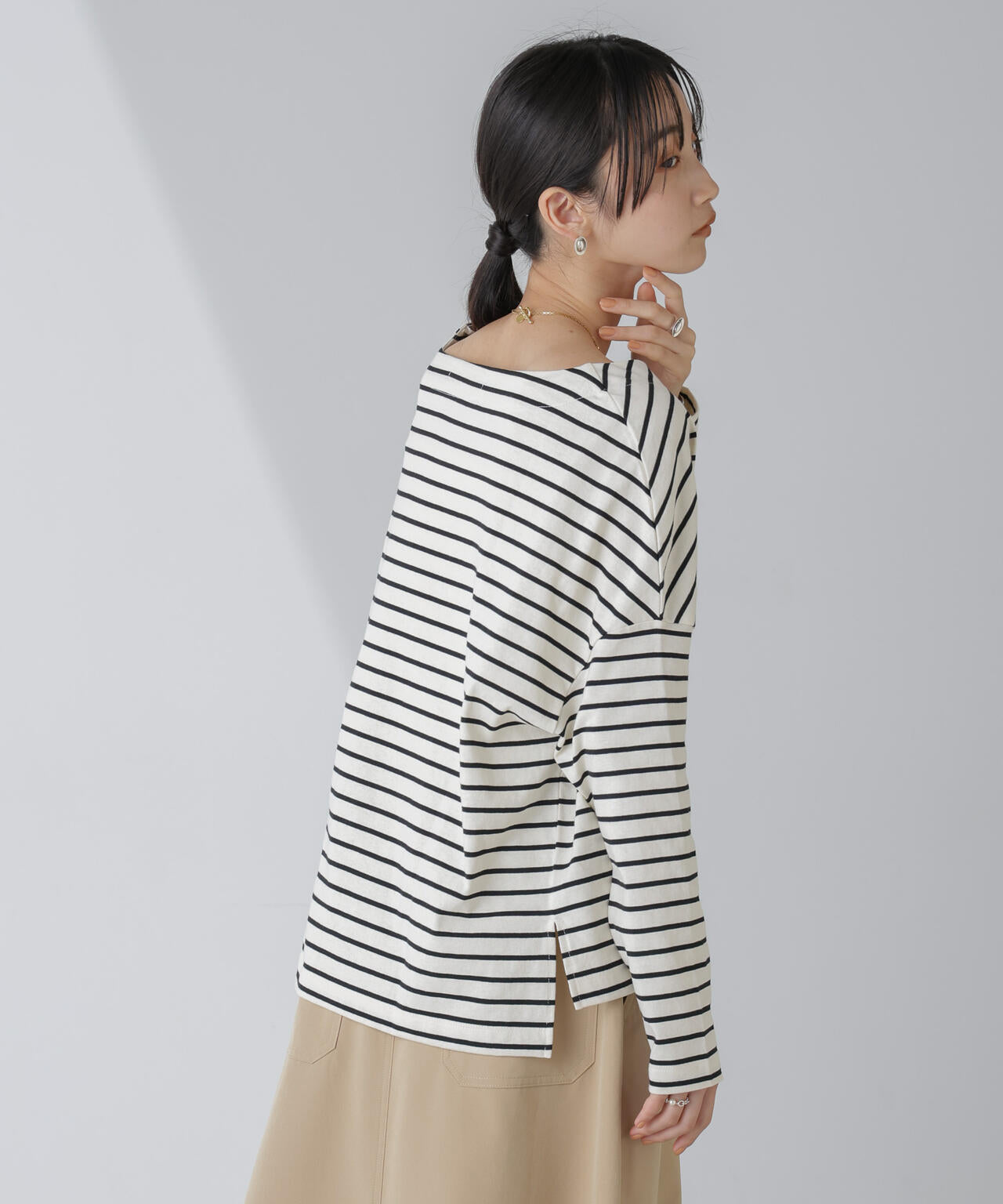 WEB限定/ボーダーワイドドロップトップス 6754123303