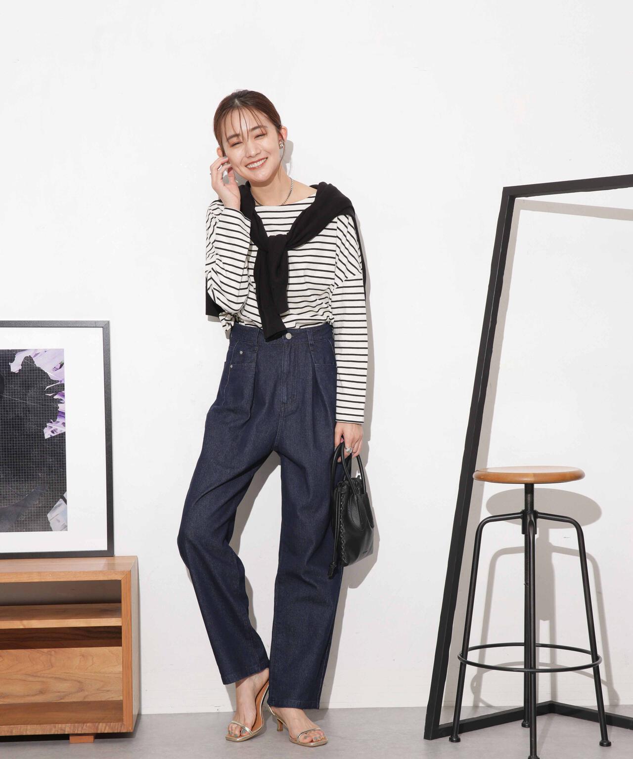 WEB限定/ボーダーワイドドロップトップス 6754123303