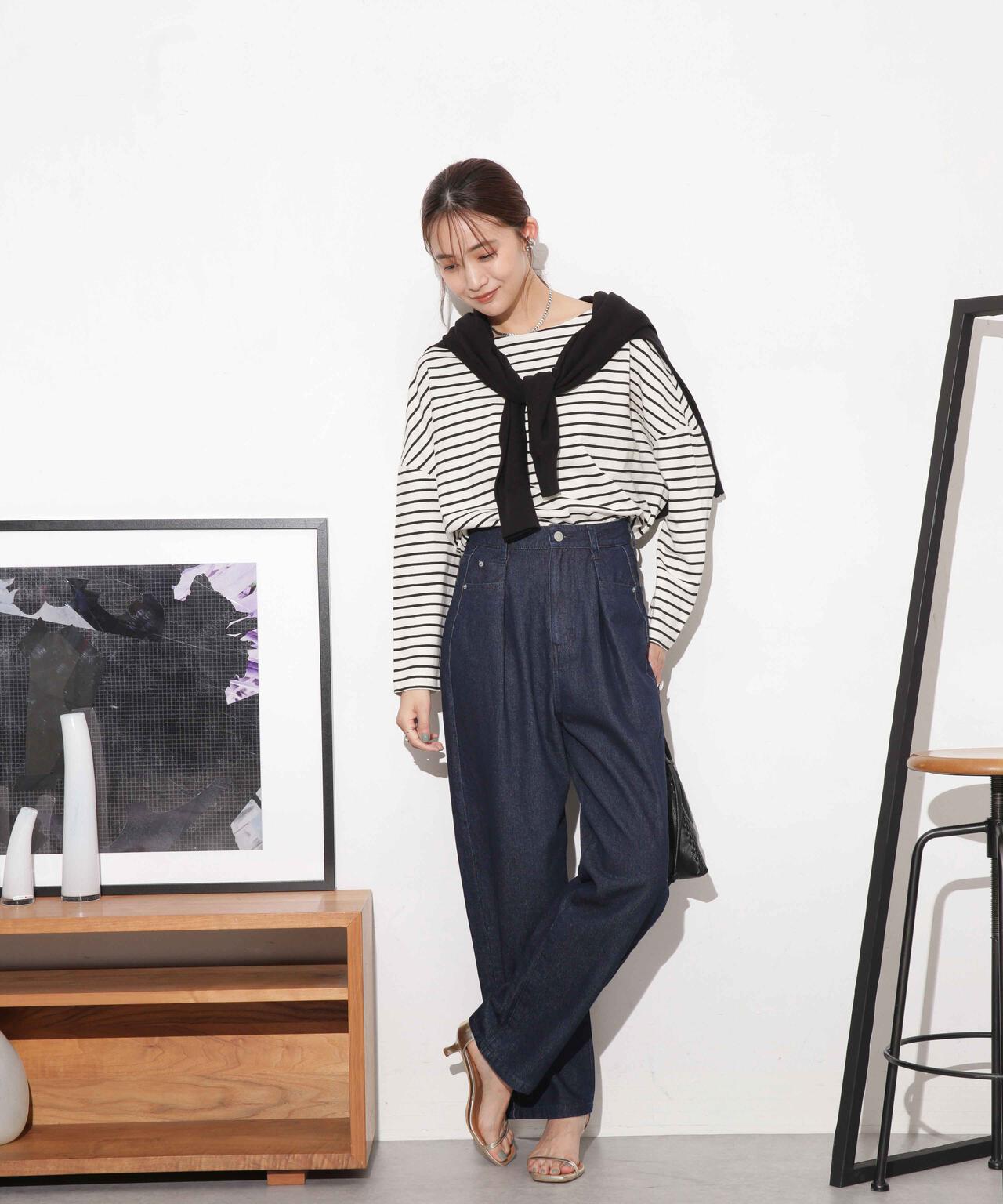 WEB限定/ボーダーワイドドロップトップス 6754123303