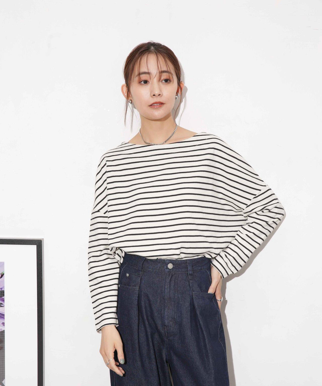 WEB限定/ボーダーワイドドロップトップス 6754123303