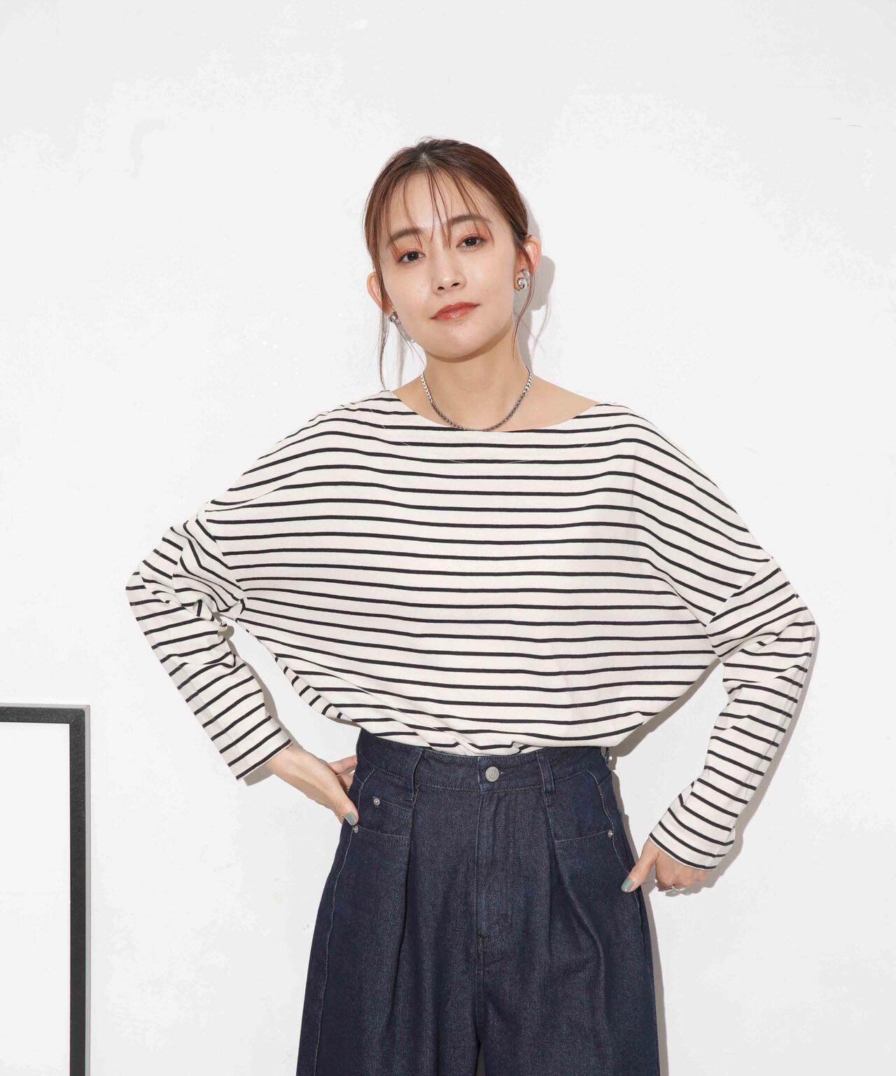 WEB限定/ボーダーワイドドロップトップス 6754123303