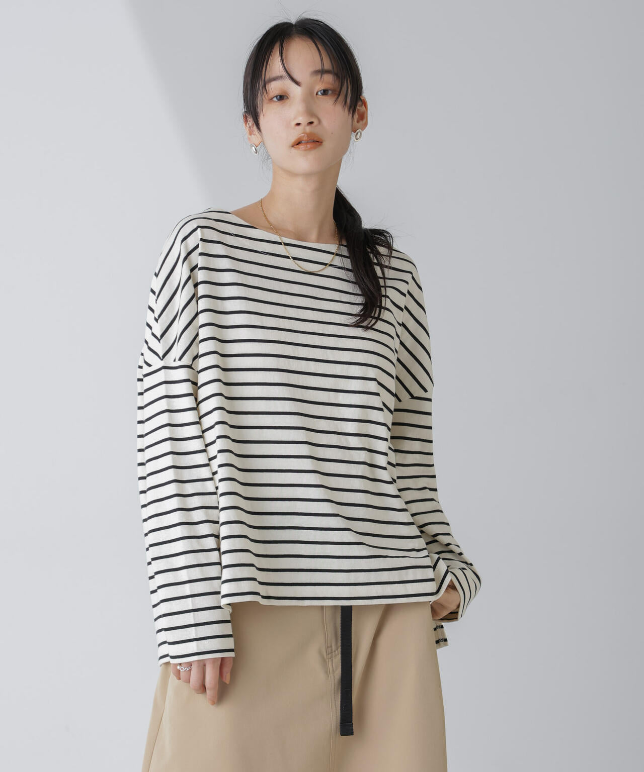 WEB限定/ボーダーワイドドロップトップス 6754123303