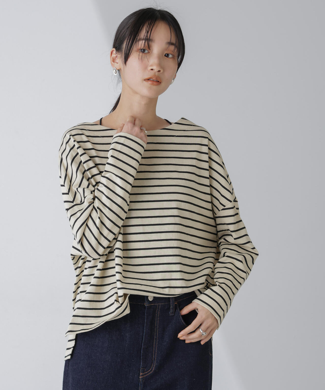 WEB限定/ボーダーワイドドロップトップス 6754123303