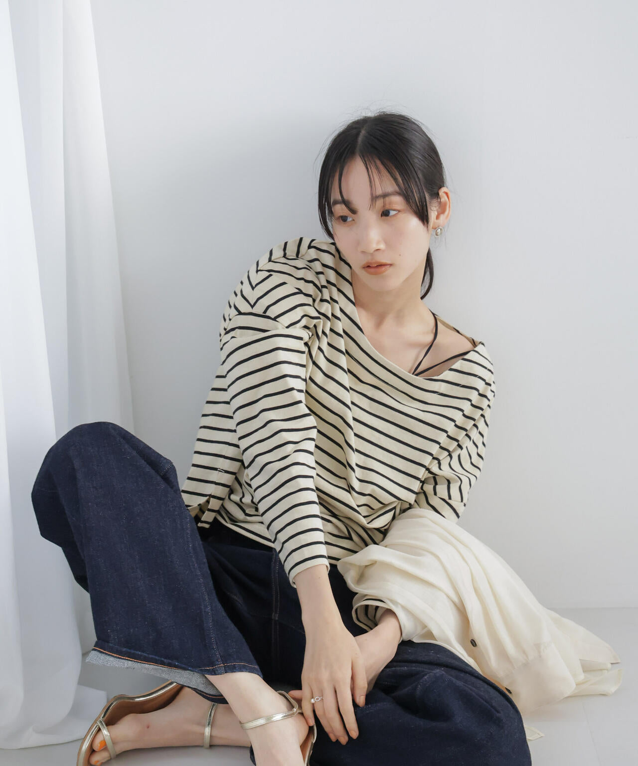 WEB限定/ボーダーワイドドロップトップス 6754123303