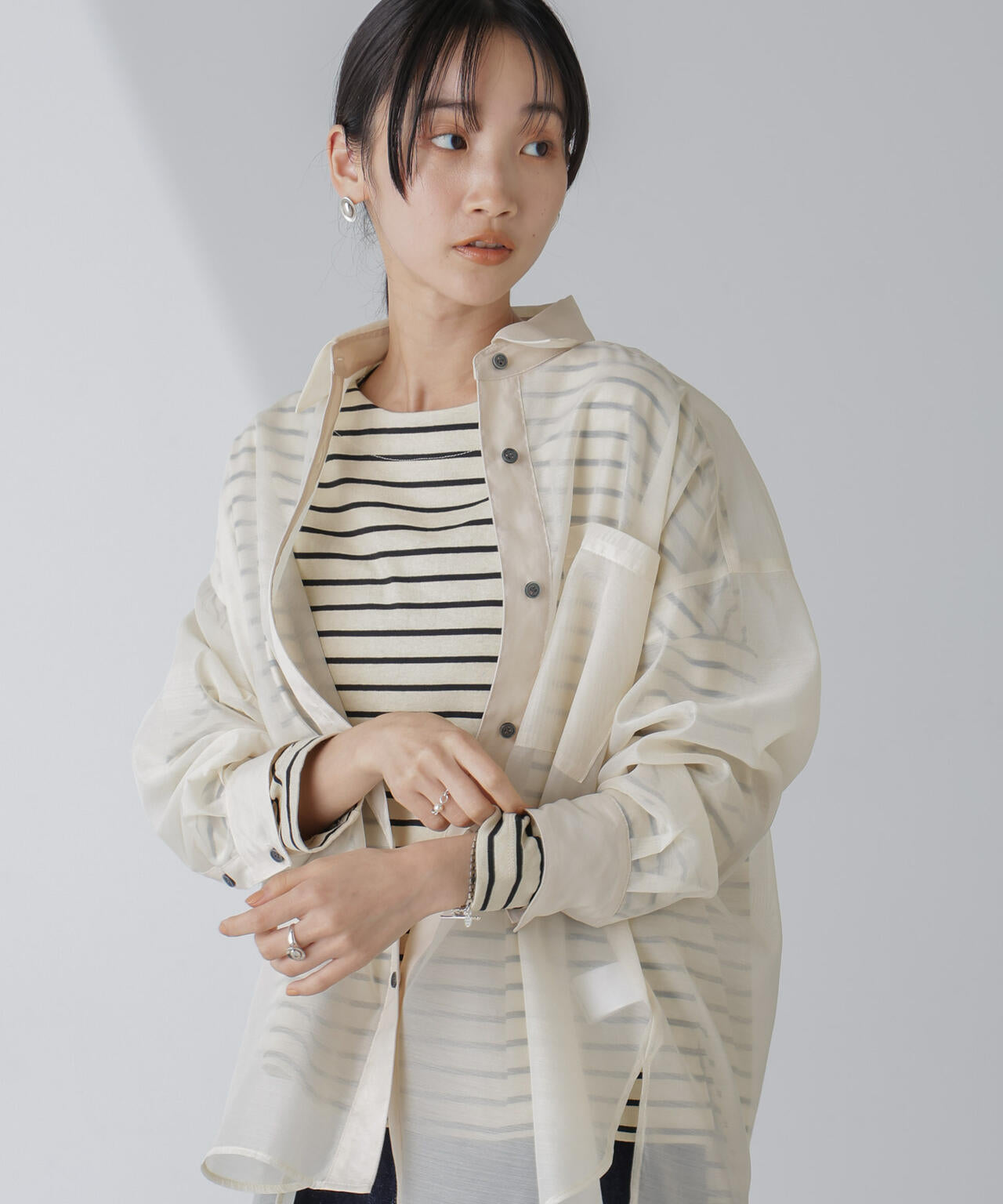 WEB限定/ボーダーワイドドロップトップス 6754123303