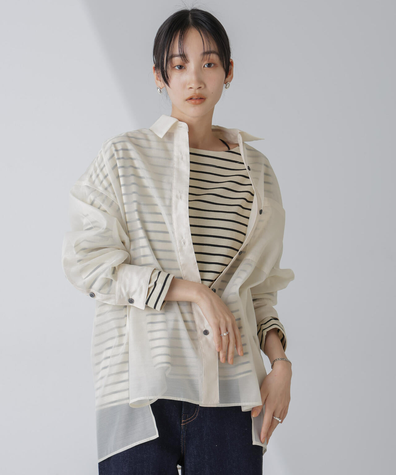 WEB限定/ボーダーワイドドロップトップス 6754123303