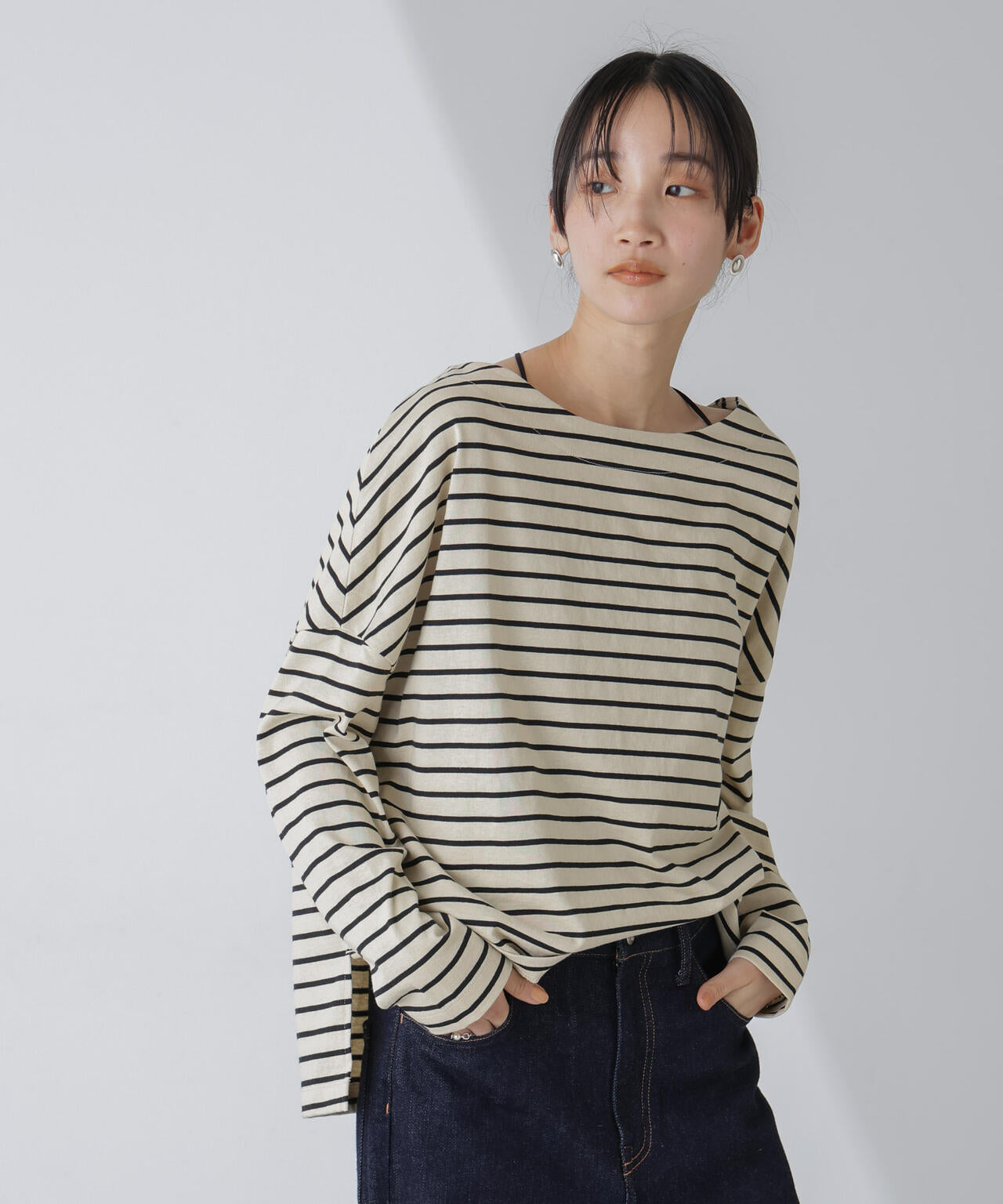 WEB限定/ボーダーワイドドロップトップス 6754123303