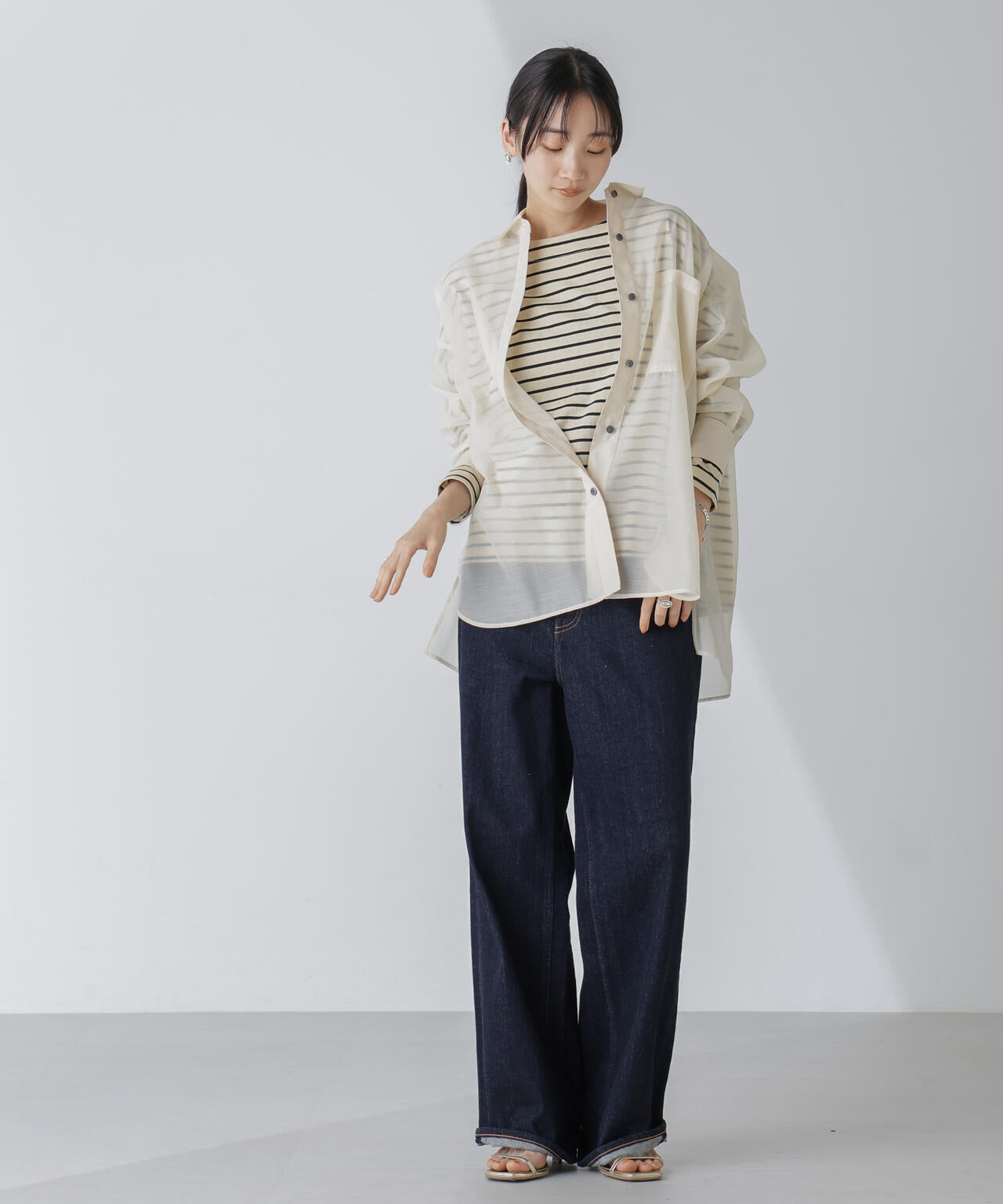 WEB限定/ボーダーワイドドロップトップス 6754123303