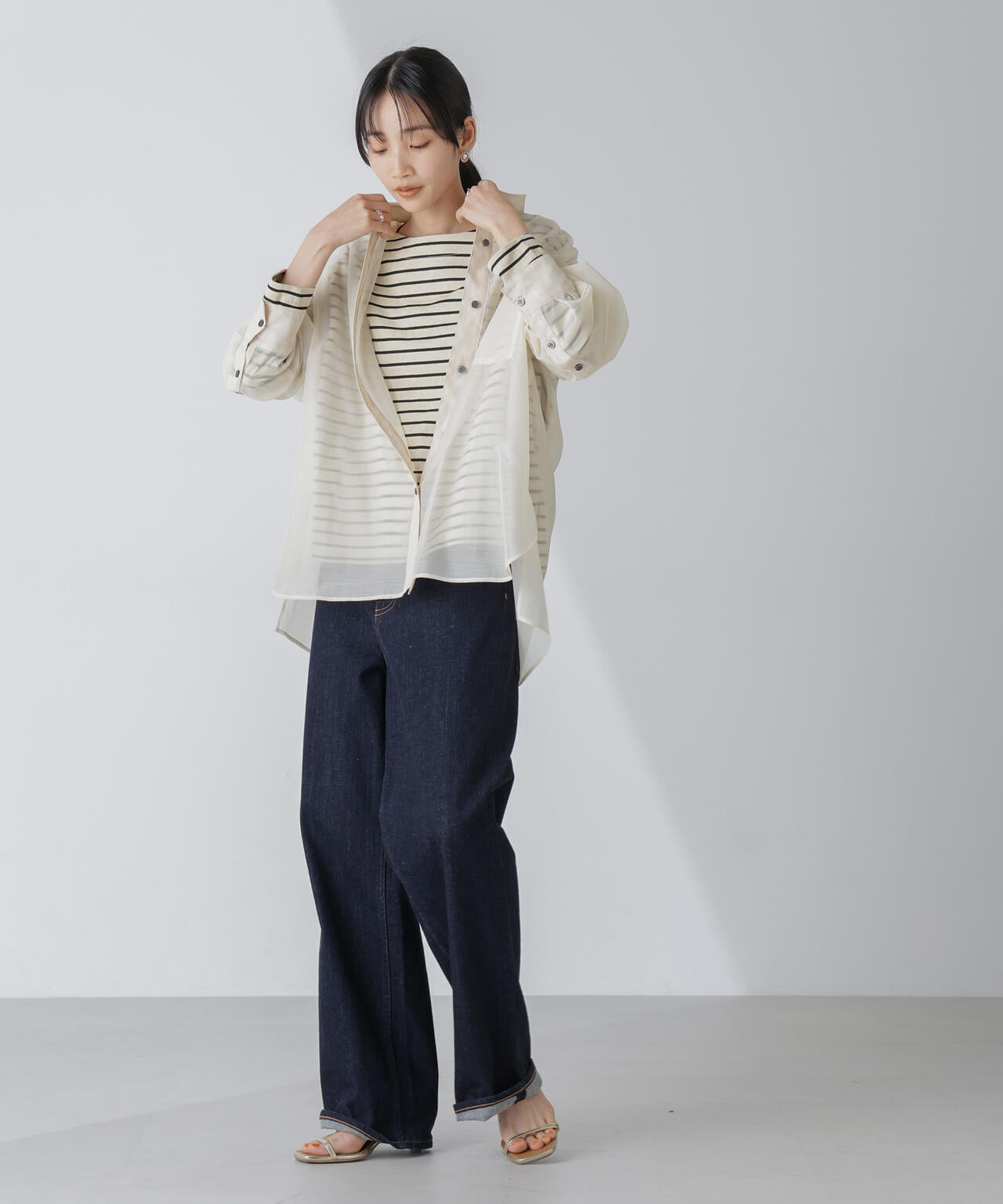 WEB限定/ボーダーワイドドロップトップス 6754123303