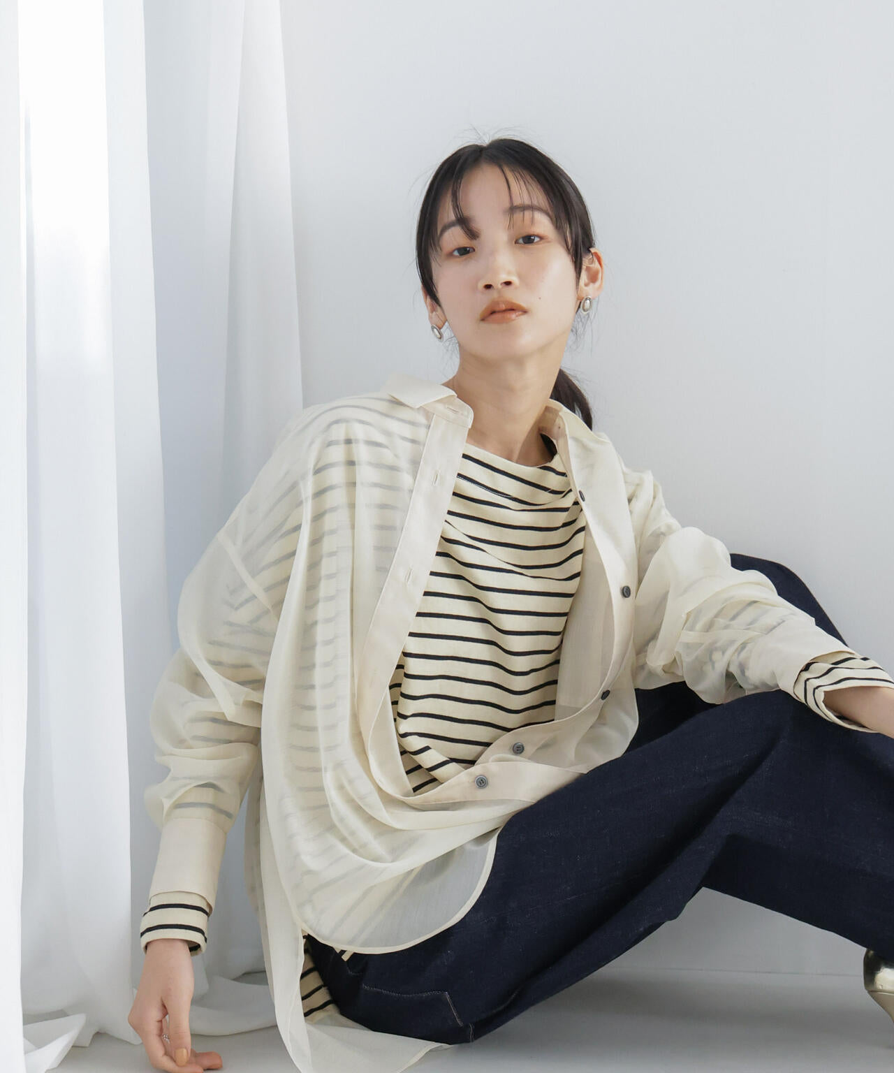 WEB限定/ボーダーワイドドロップトップス 6754123303