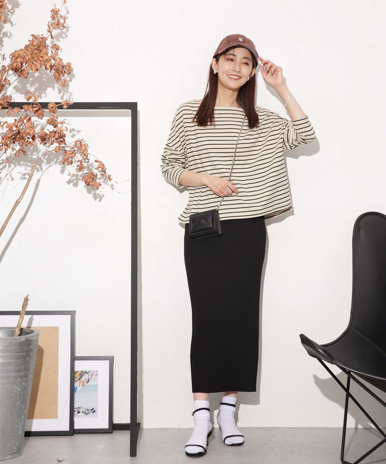 WEB限定/ボーダーワイドドロップトップス 6754123303