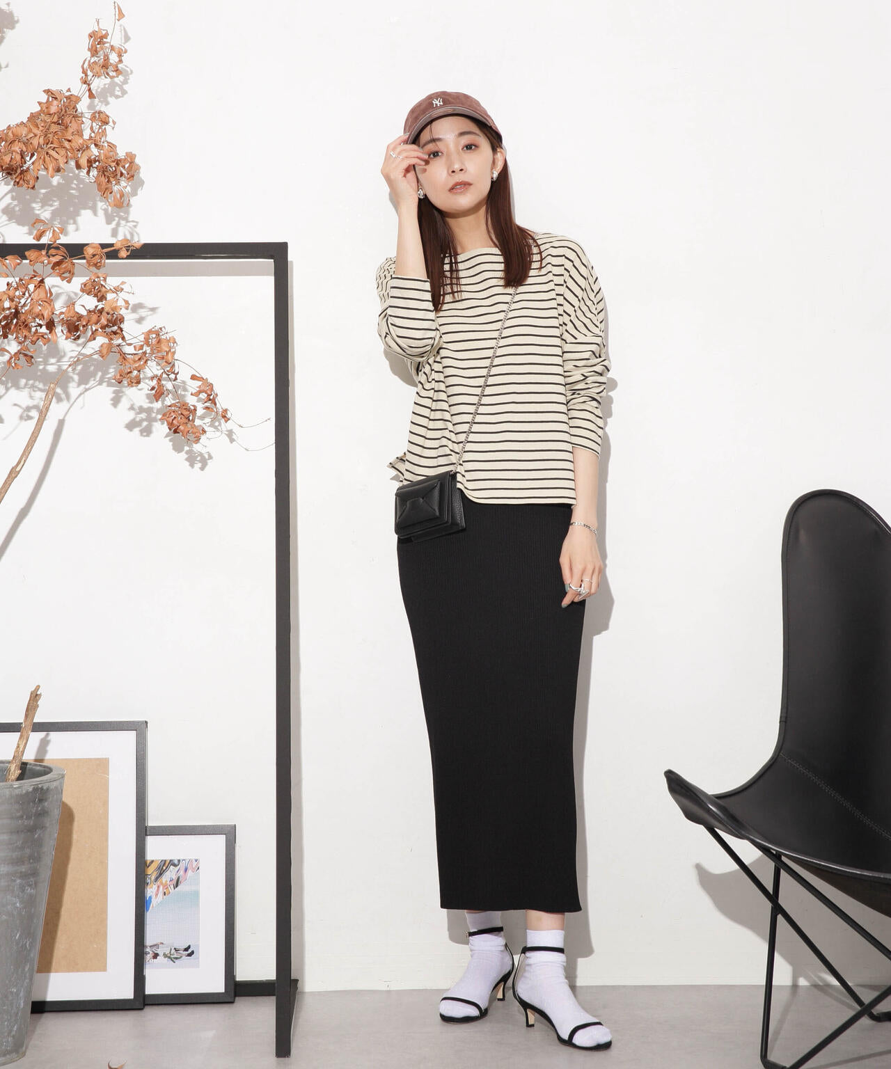 WEB限定/ボーダーワイドドロップトップス 6754123303