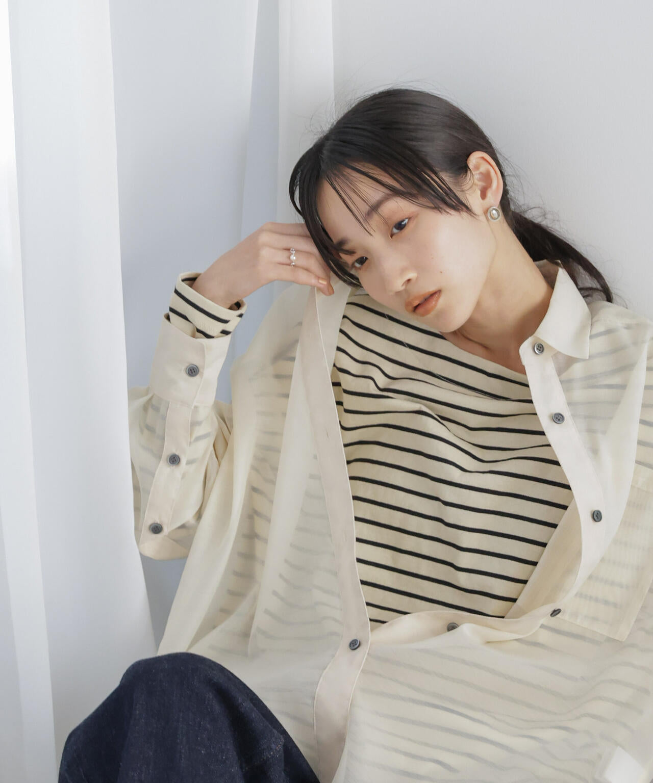 WEB限定/ボーダーワイドドロップトップス 6754123303