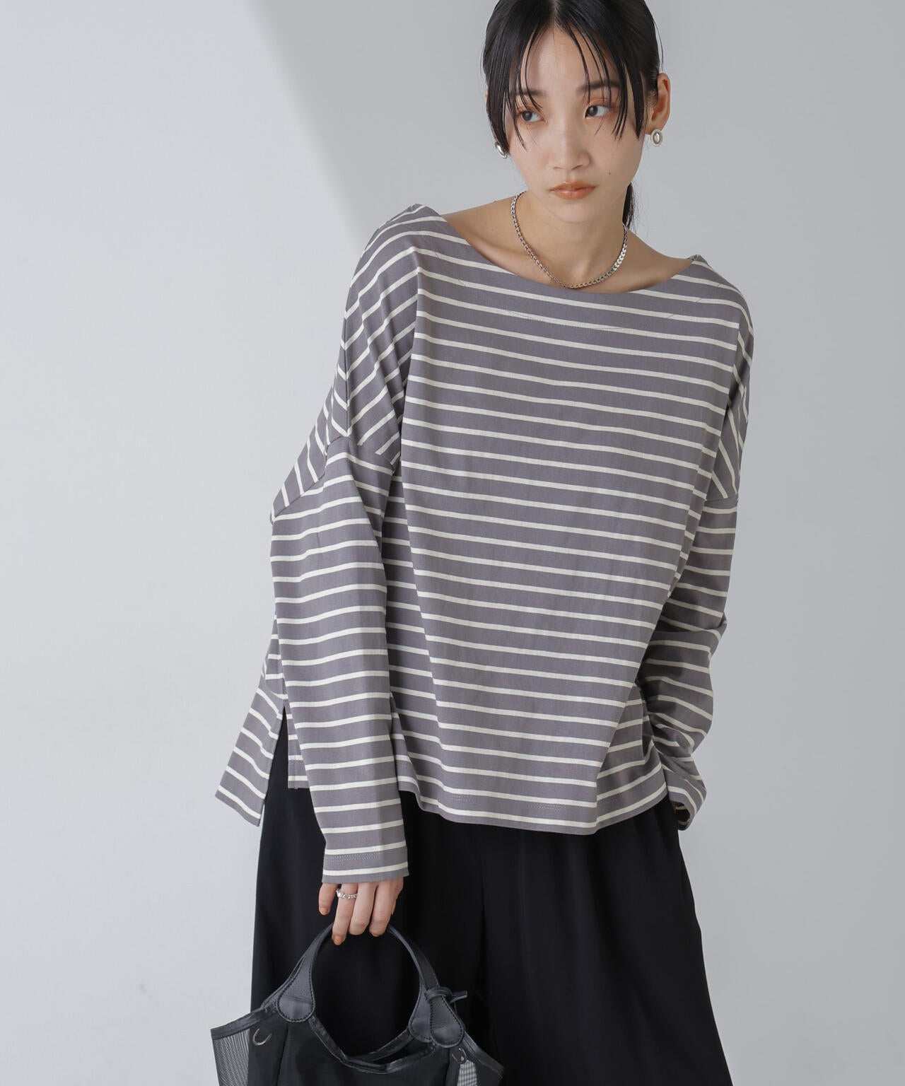 WEB限定/ボーダーワイドドロップトップス 6754123303