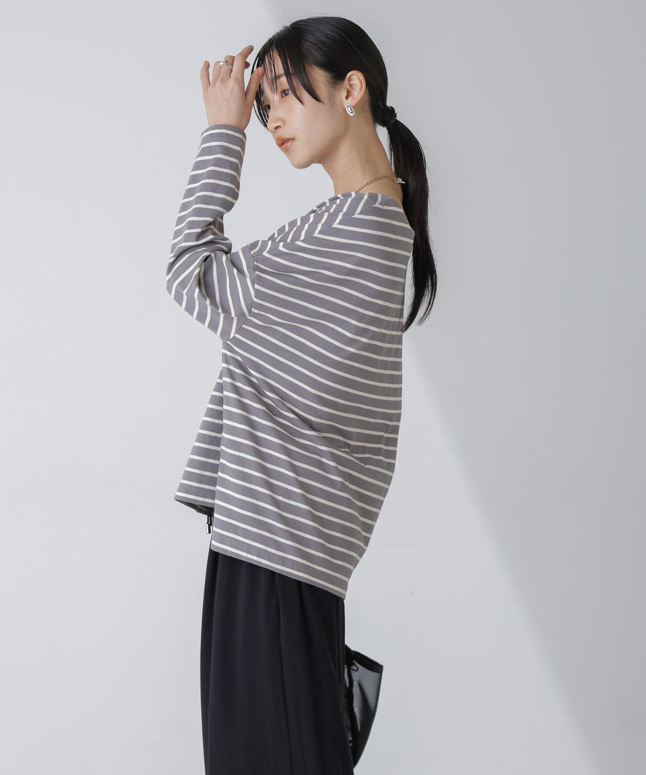 WEB限定/ボーダーワイドドロップトップス 6754123303