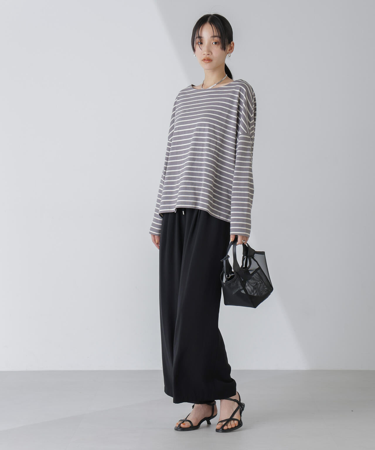 WEB限定/ボーダーワイドドロップトップス 6754123303