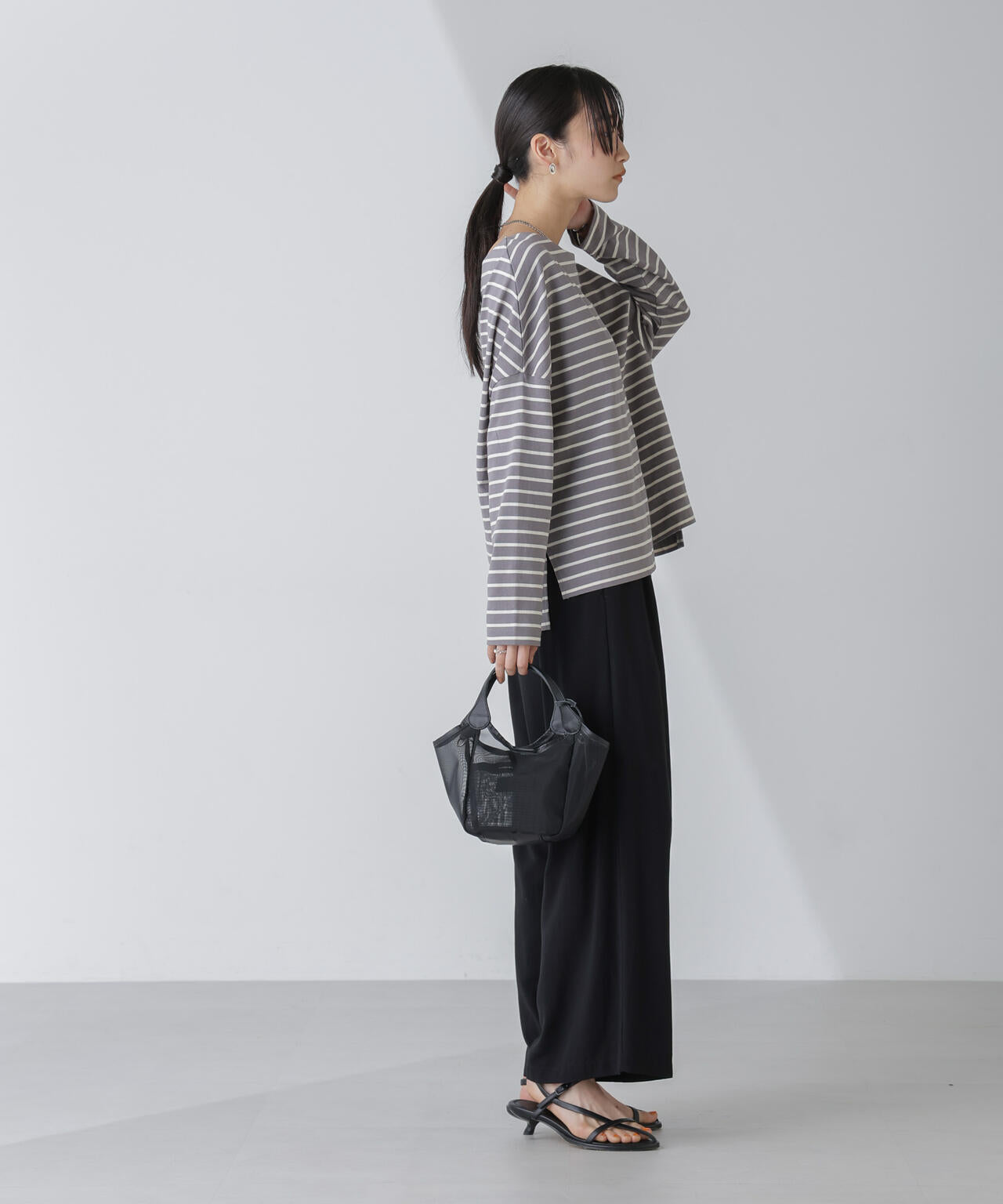 WEB限定/ボーダーワイドドロップトップス 6754123303