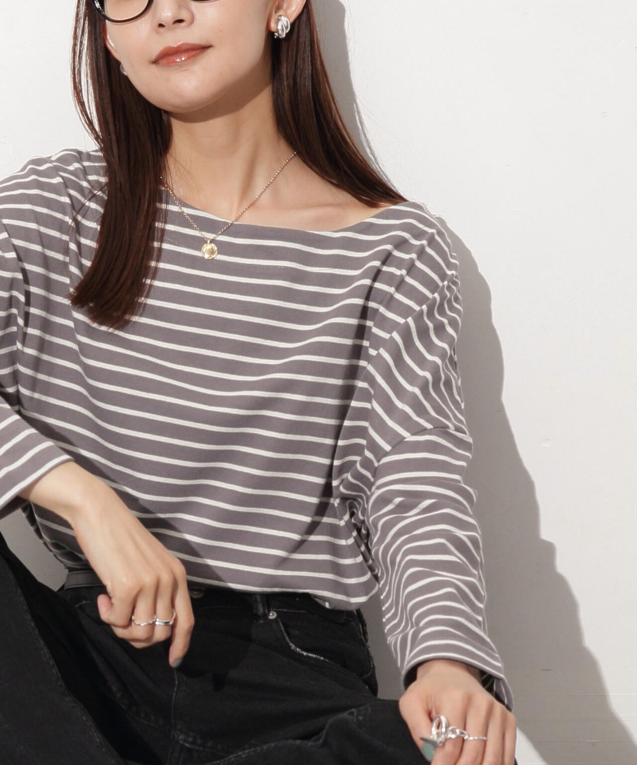 WEB限定/ボーダーワイドドロップトップス 6754123303