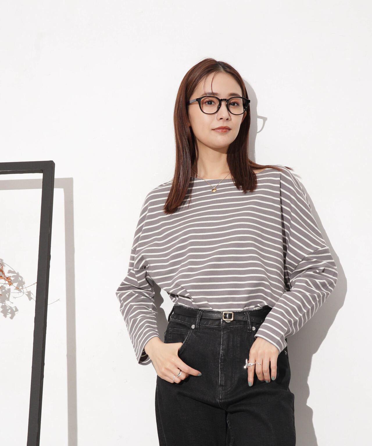 WEB限定/ボーダーワイドドロップトップス 6754123303