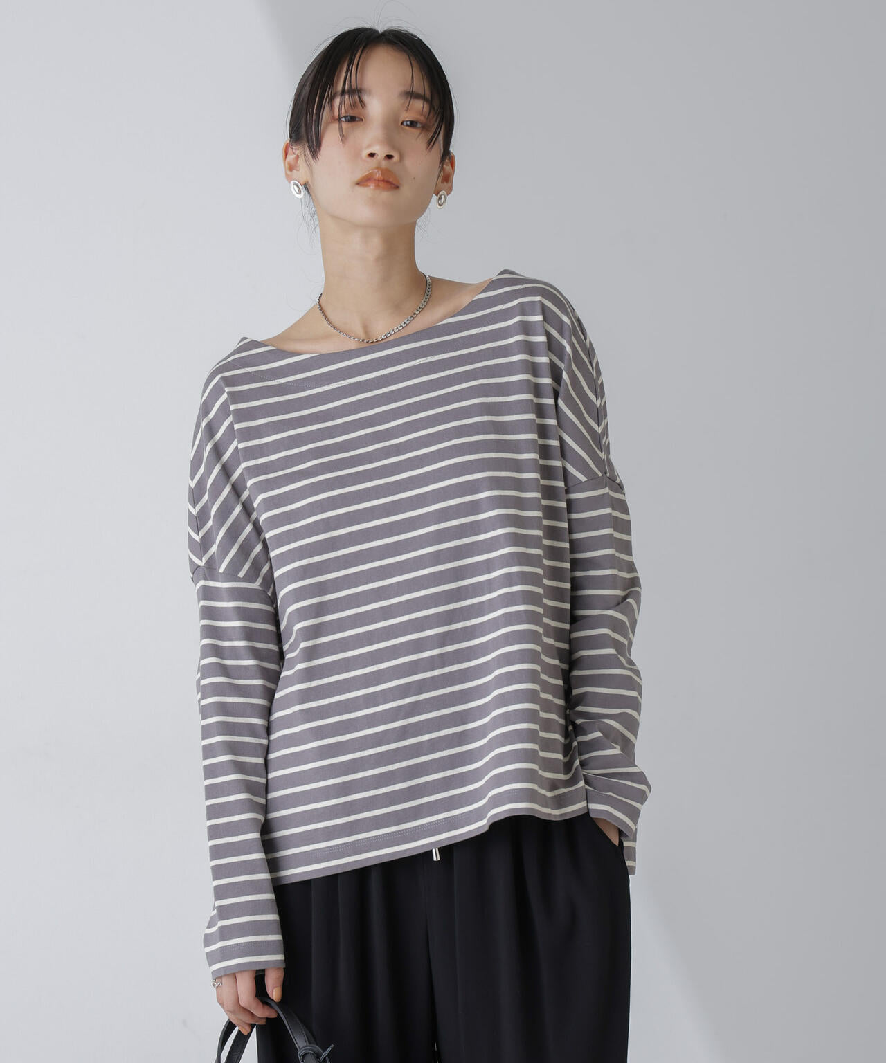 WEB限定/ボーダーワイドドロップトップス 6754123303