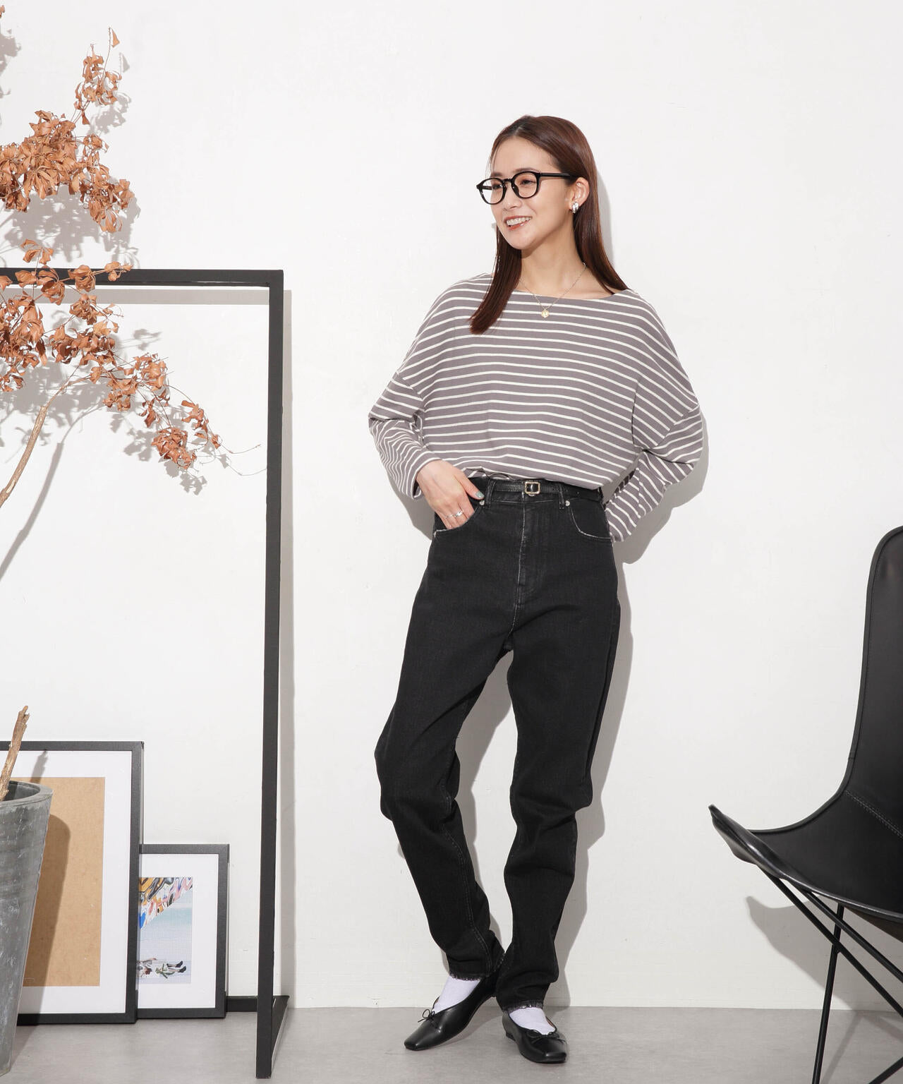 WEB限定/ボーダーワイドドロップトップス 6754123303