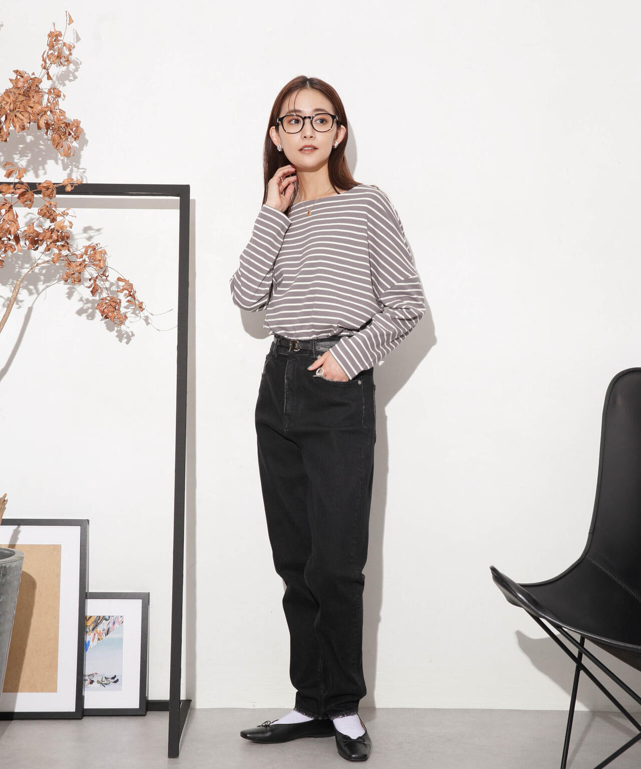 WEB限定/ボーダーワイドドロップトップス 6754123303