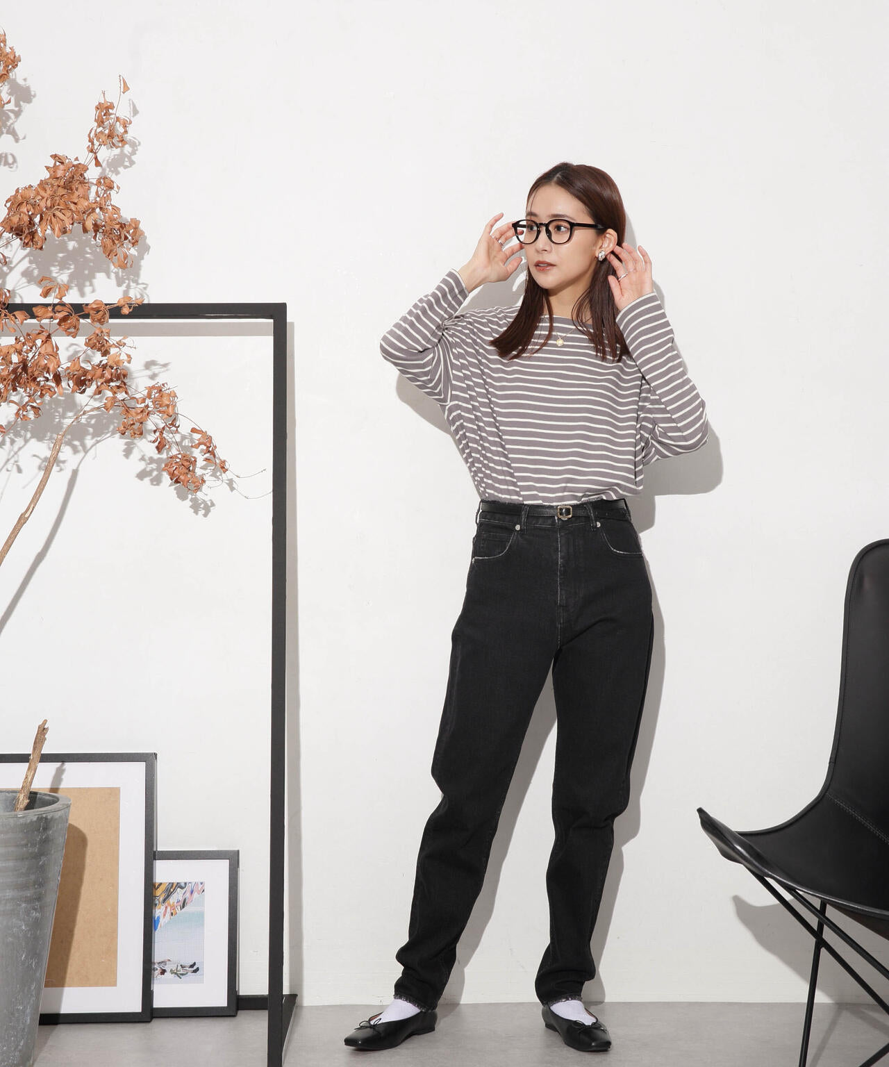 WEB限定/ボーダーワイドドロップトップス 6754123303