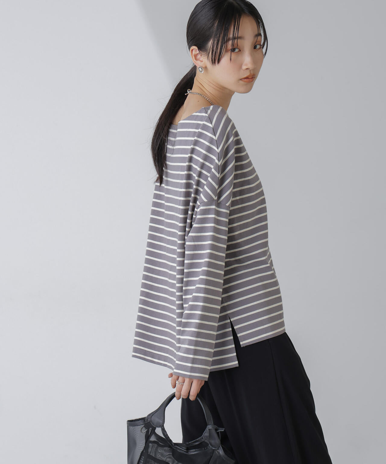 WEB限定/ボーダーワイドドロップトップス 6754123303