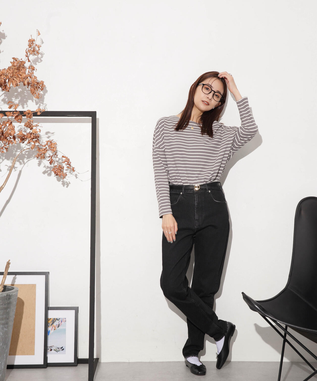 WEB限定/ボーダーワイドドロップトップス 6754123303