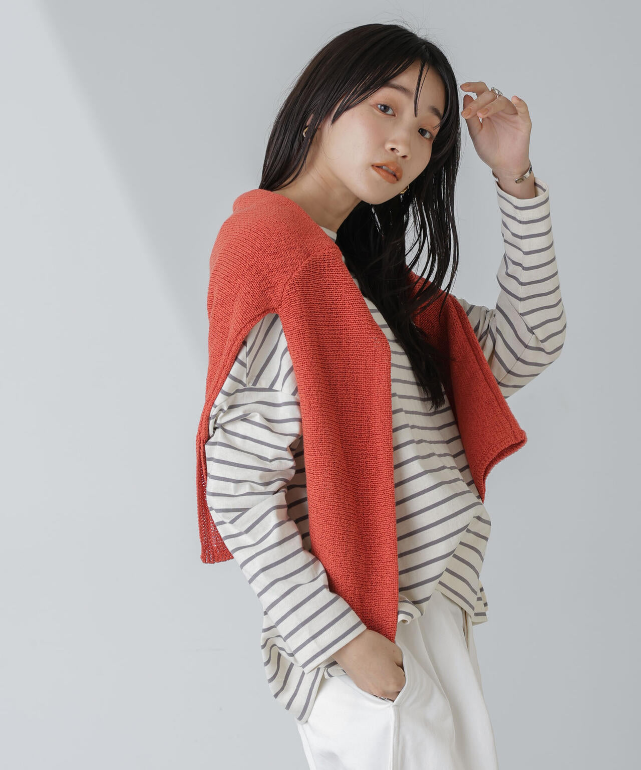 WEB限定/ボーダーワイドドロップトップス 6754123303