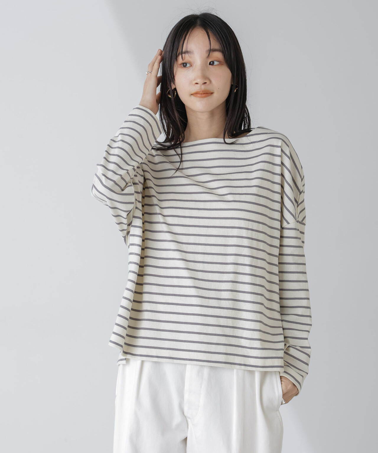 WEB限定/ボーダーワイドドロップトップス 6754123303