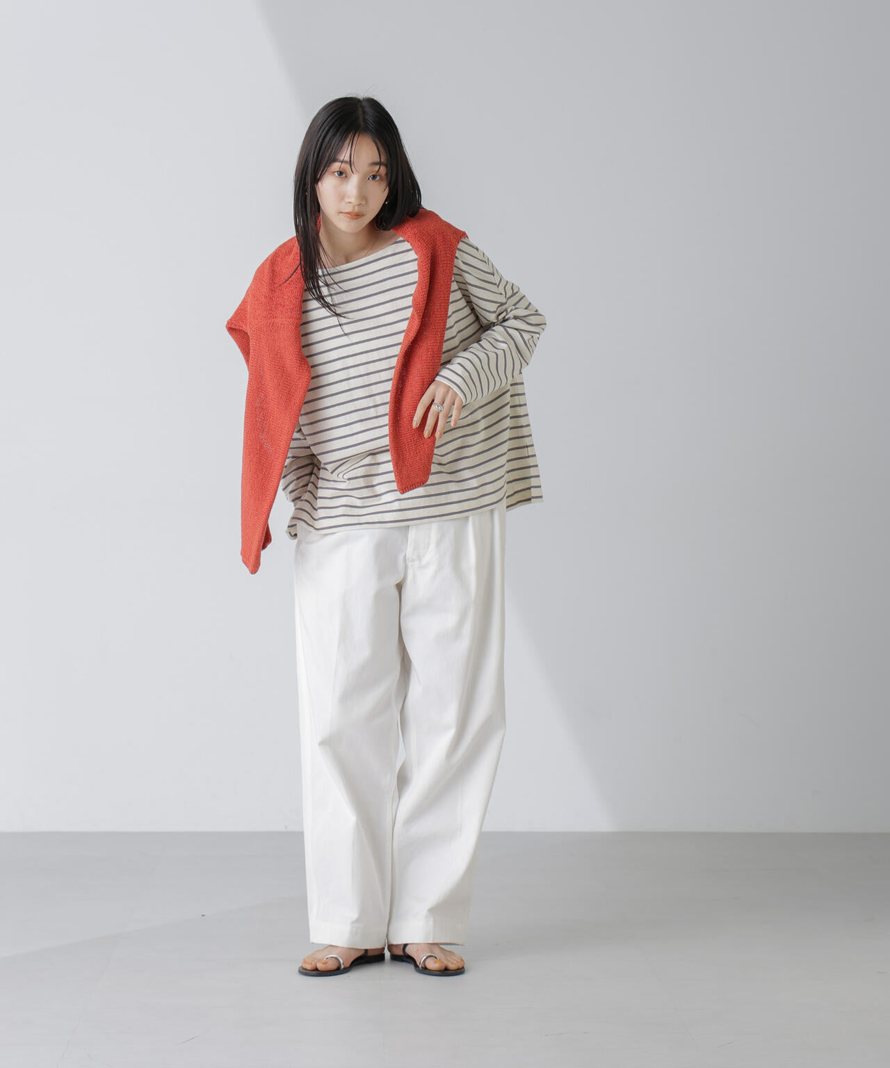 WEB限定/ボーダーワイドドロップトップス 6754123303