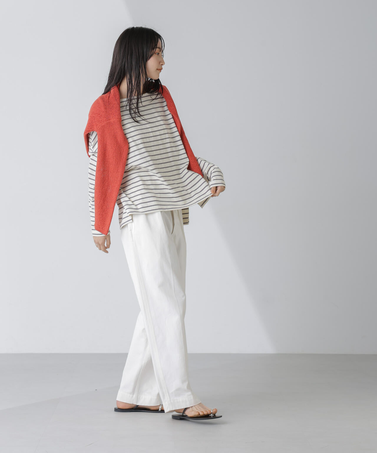 WEB限定/ボーダーワイドドロップトップス 6754123303