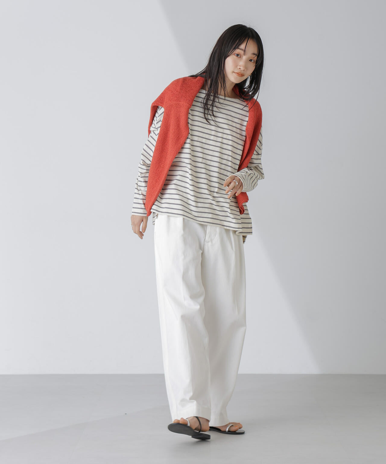 WEB限定/ボーダーワイドドロップトップス 6754123303