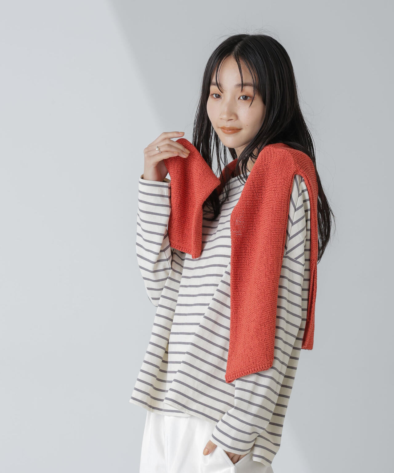 WEB限定/ボーダーワイドドロップトップス 6754123303