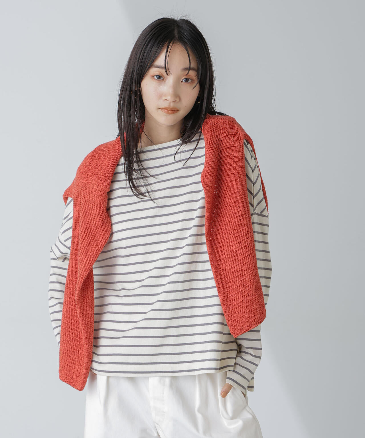 WEB限定/ボーダーワイドドロップトップス 6754123303